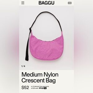 Medium Nylon Extra Pink Crescent Baggu Bag
